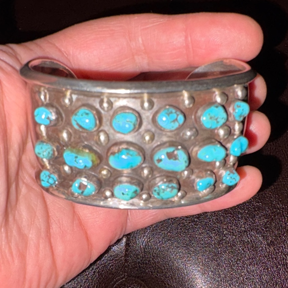Southwestern Navajo Turquoise and Silver 925 Women's Cuff Bracelet - Picture 5 of 10